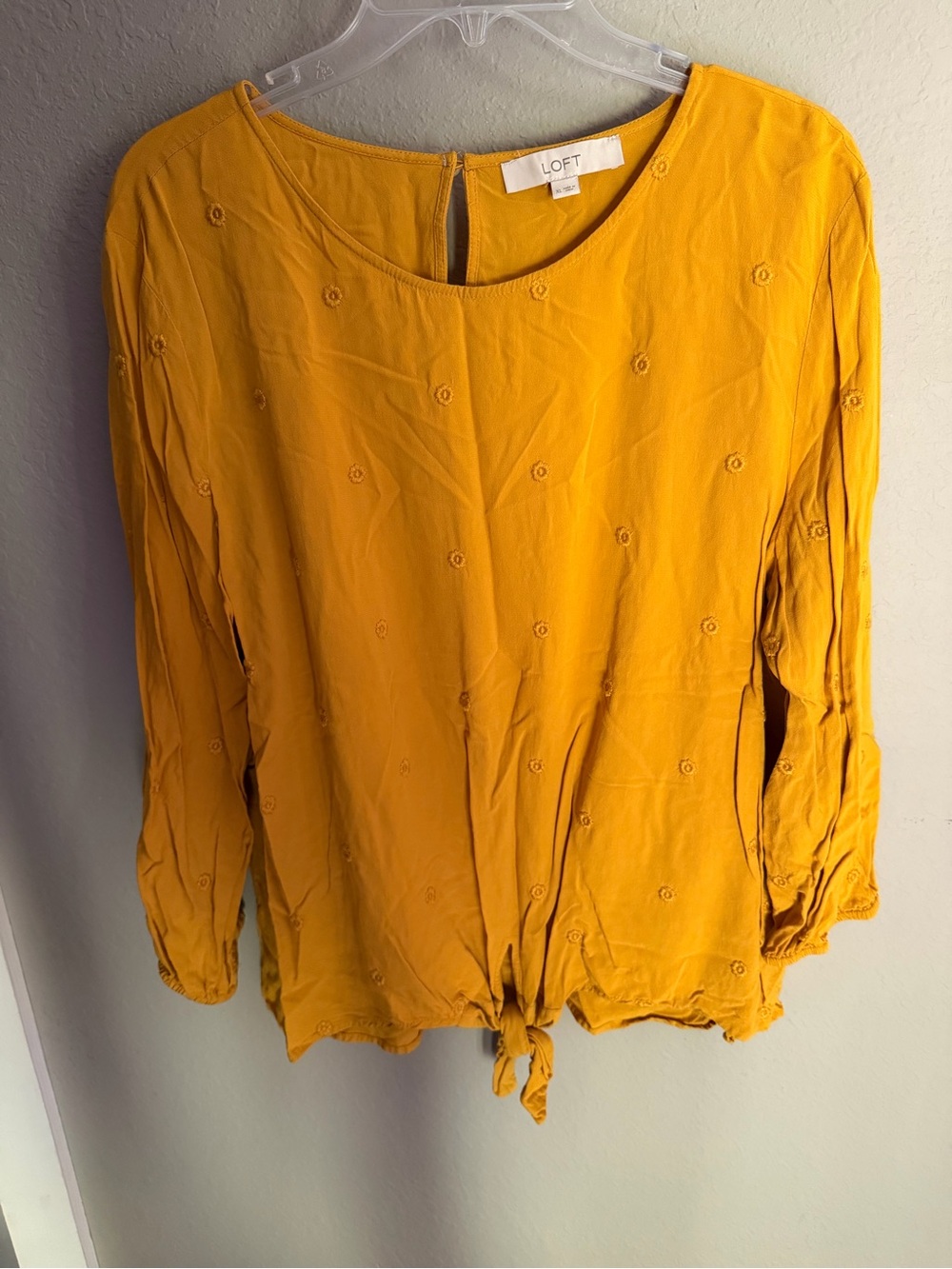 LOFT Mustard Yellow Tie-Front Long Sleeve Blouse